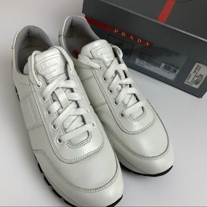 Prada white leather lace sneakers brand new